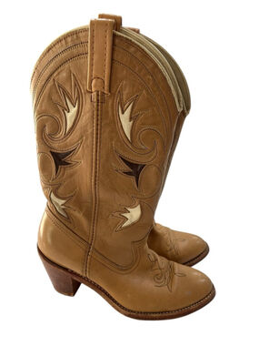 Vintage 70s Dingo Leather Eagle Cowboy Boots Western Cowgirl Boho Tan Size 8